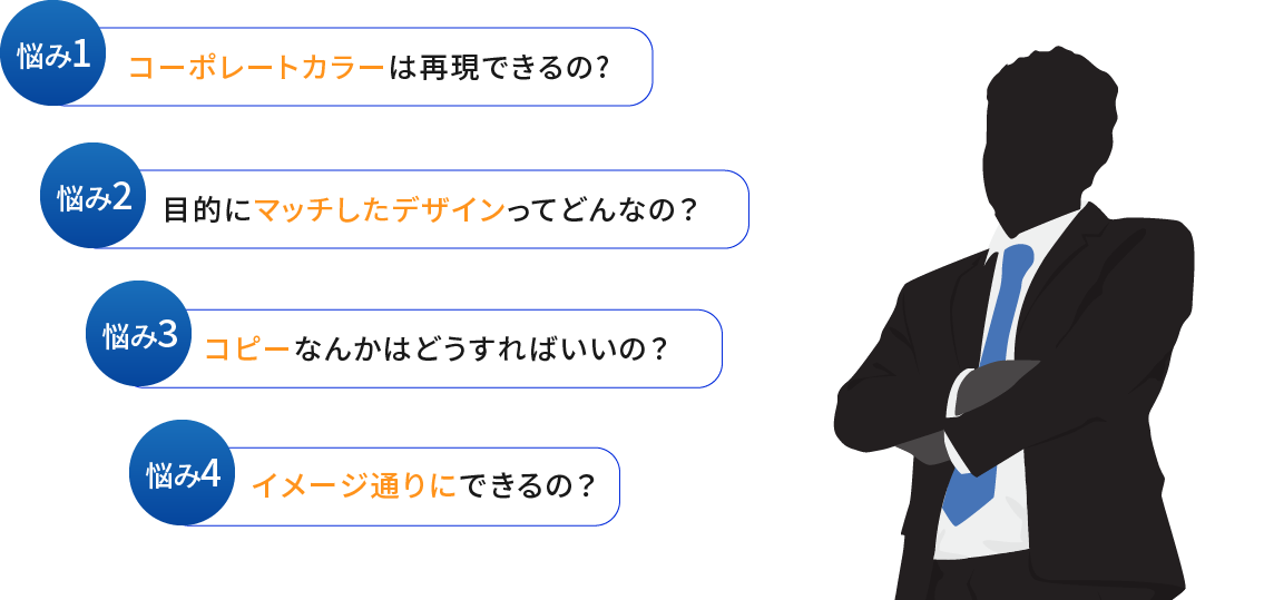 コーポレートカラーは再現できる？目的にマッチしたデザインて？キャッチコピーはどうしたら？イメージ通りにできるのかな